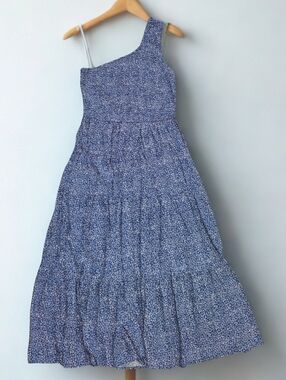 One-Shoulder Blue Floral Maxi Dress